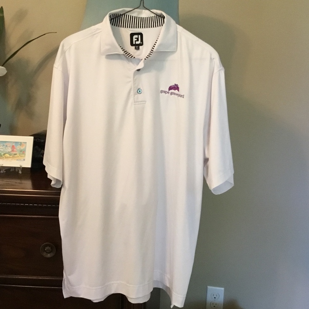 FootJoy-EUC-Men’s White Polo with Purple Grape Vineyard Embroidery